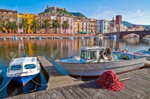 6292758-Fishing-boats-and-nets-on-the-river-in-Bosa-in-Sardinia-Stock-Photo
